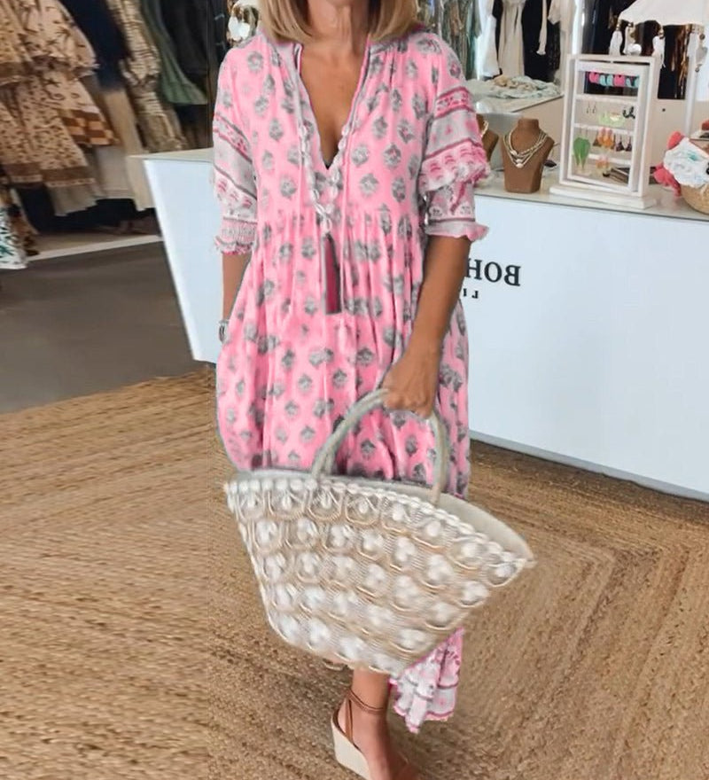 MANA | ROBE MIDI FLORALE CHIC À COL EN V
