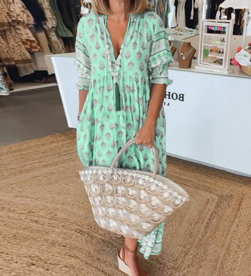 MANA | ROBE MIDI FLORALE CHIC À COL EN V