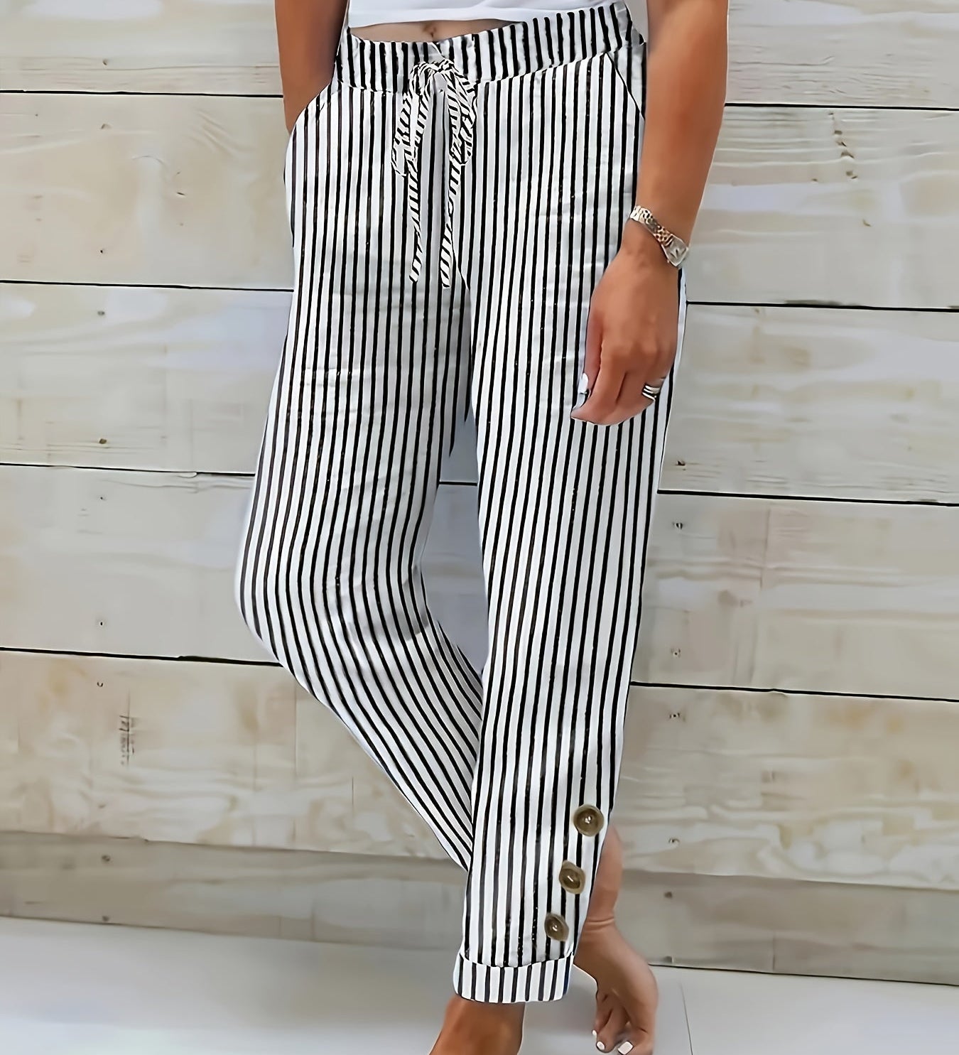 Raquelle - Pantalon Rayé Décontracté