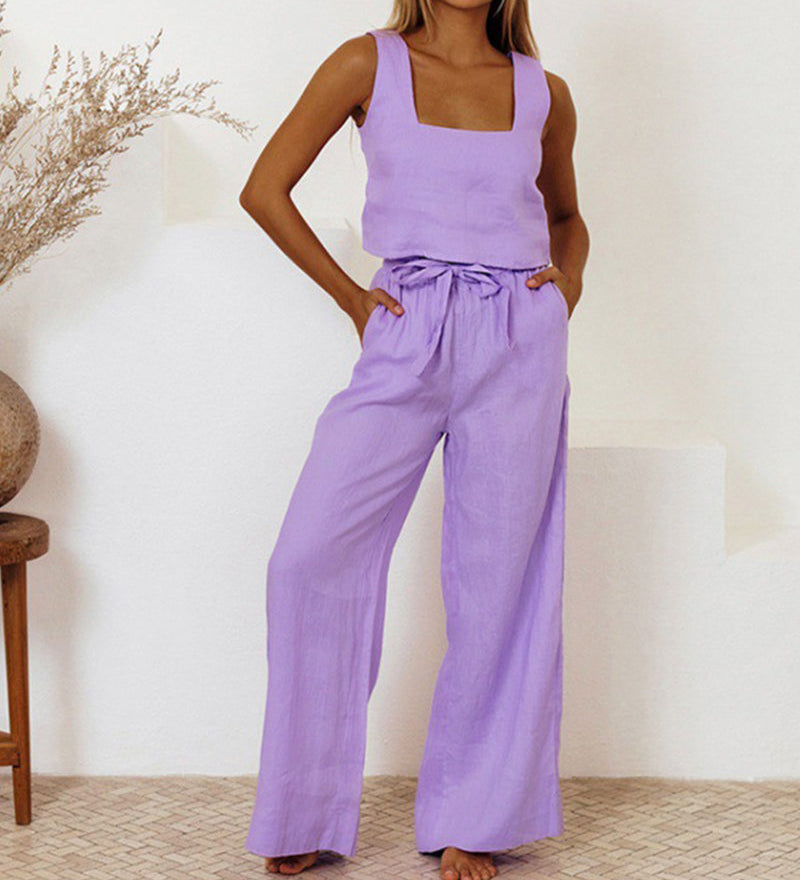 Megan - Ensemble Top Minimaliste et Pantalon Évasé
