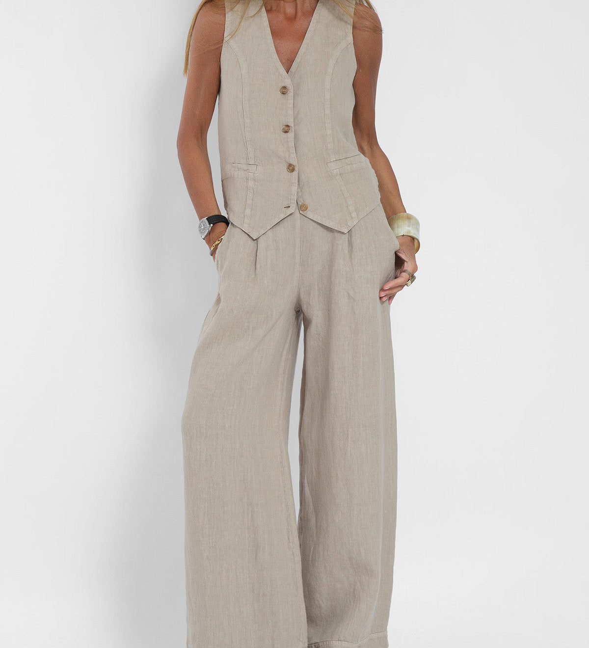 Aira - Ensemble Gilet Boutonné & Pantalon Large