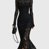Monica | Robe Maxi Évasée en Dentelle Élégante
