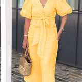 LYNORA | ROBE MIDI ÉLÉGANTE À ENCOLURE EN V
