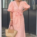 LYNORA | ROBE MIDI ÉLÉGANTE À ENCOLURE EN V