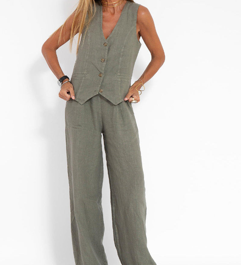 Aira - Ensemble Gilet Boutonné & Pantalon Large