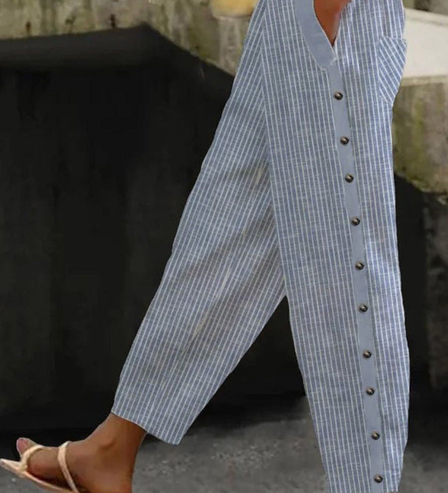 Linaya - Pantalon à Boutons Rayé